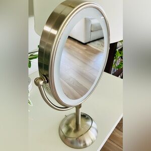 Conair LED Lighted Vanity Mirror in Brushed Silver Finish, 2 Sides Magnifying